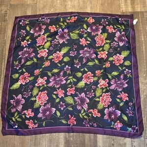 Vintage Kathie Lee Scarf with Purple and Pink Floral Design